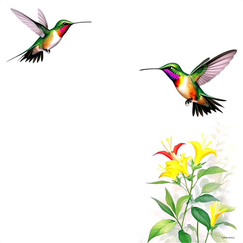 hummingbird and a flower are flying close together