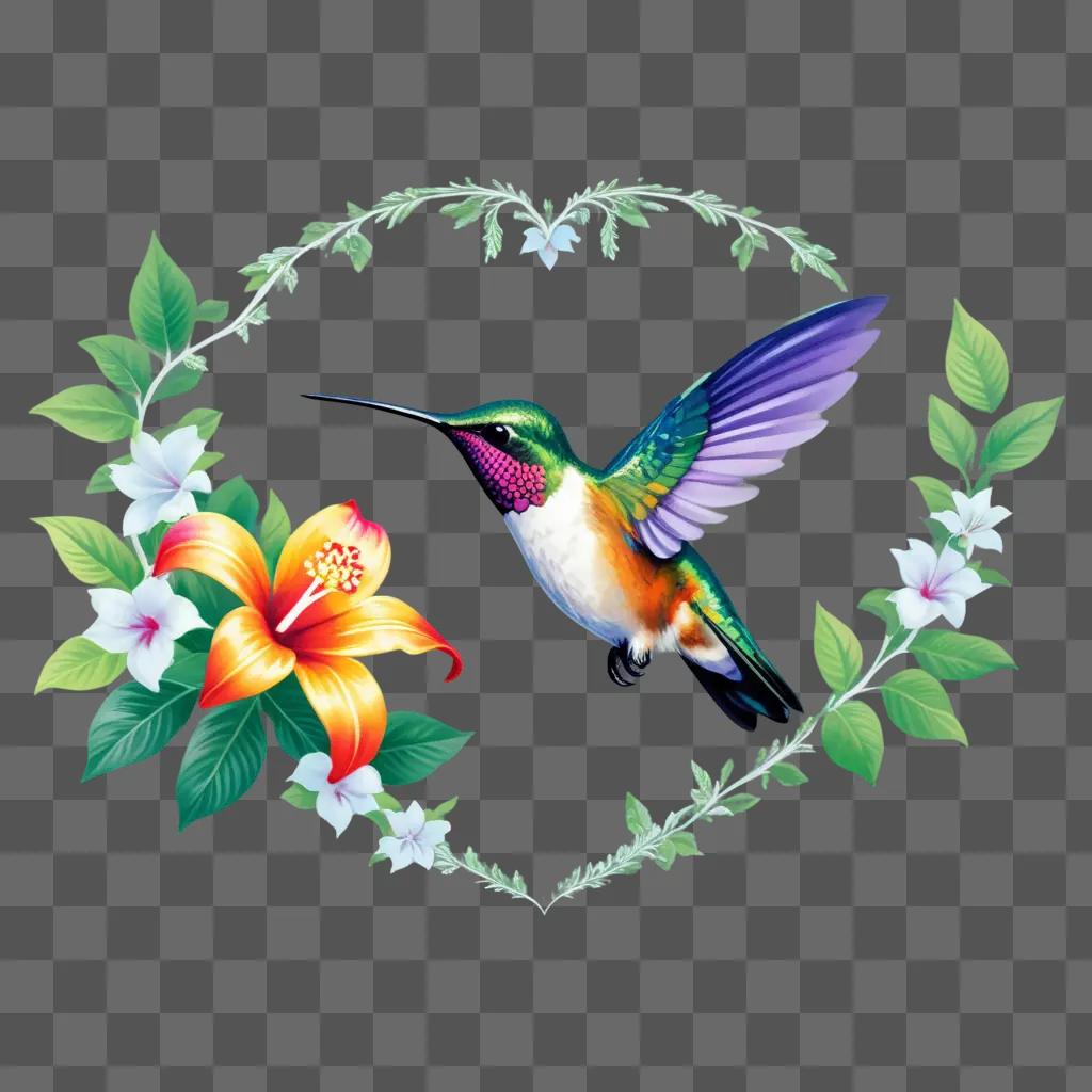 hummingbird and a flower in a heart shape