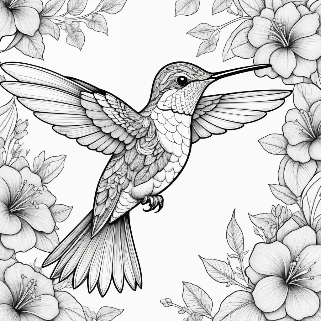 hummingbird coloring page with a black and white background