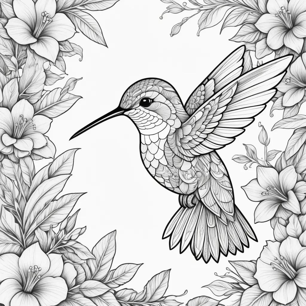 hummingbird coloring page with floral designs