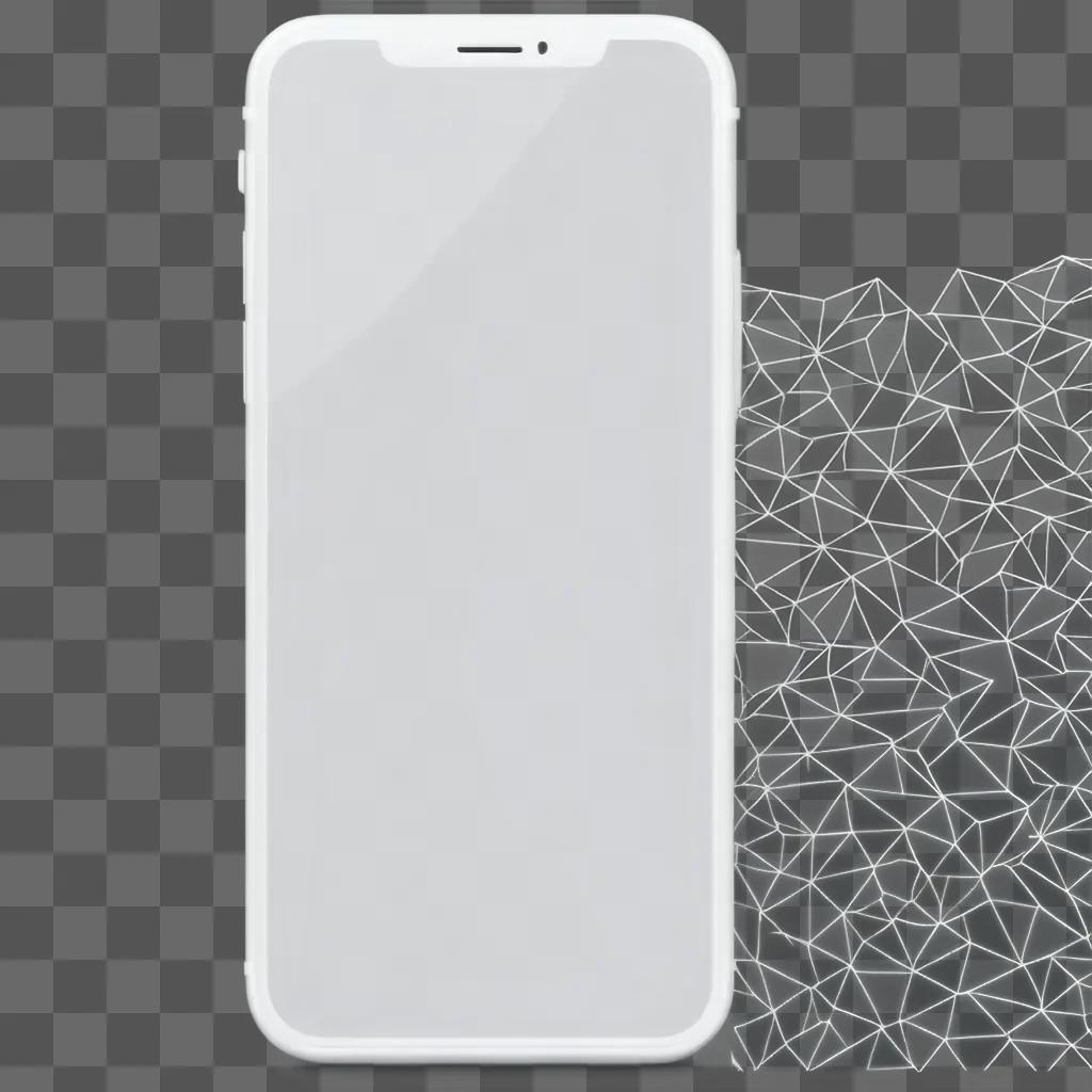 iPhone screen on a gray background with geometric patterns