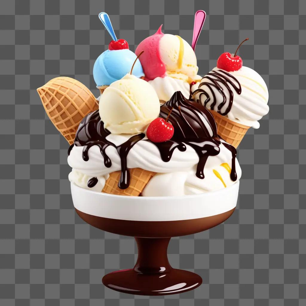 ice cream sundae with chocolate and cherry toppings