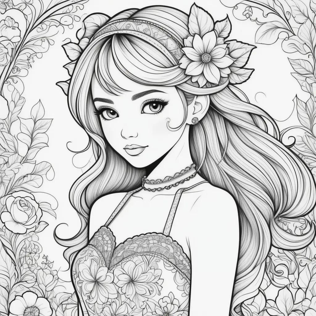 illustrated girl with flowers in her hair