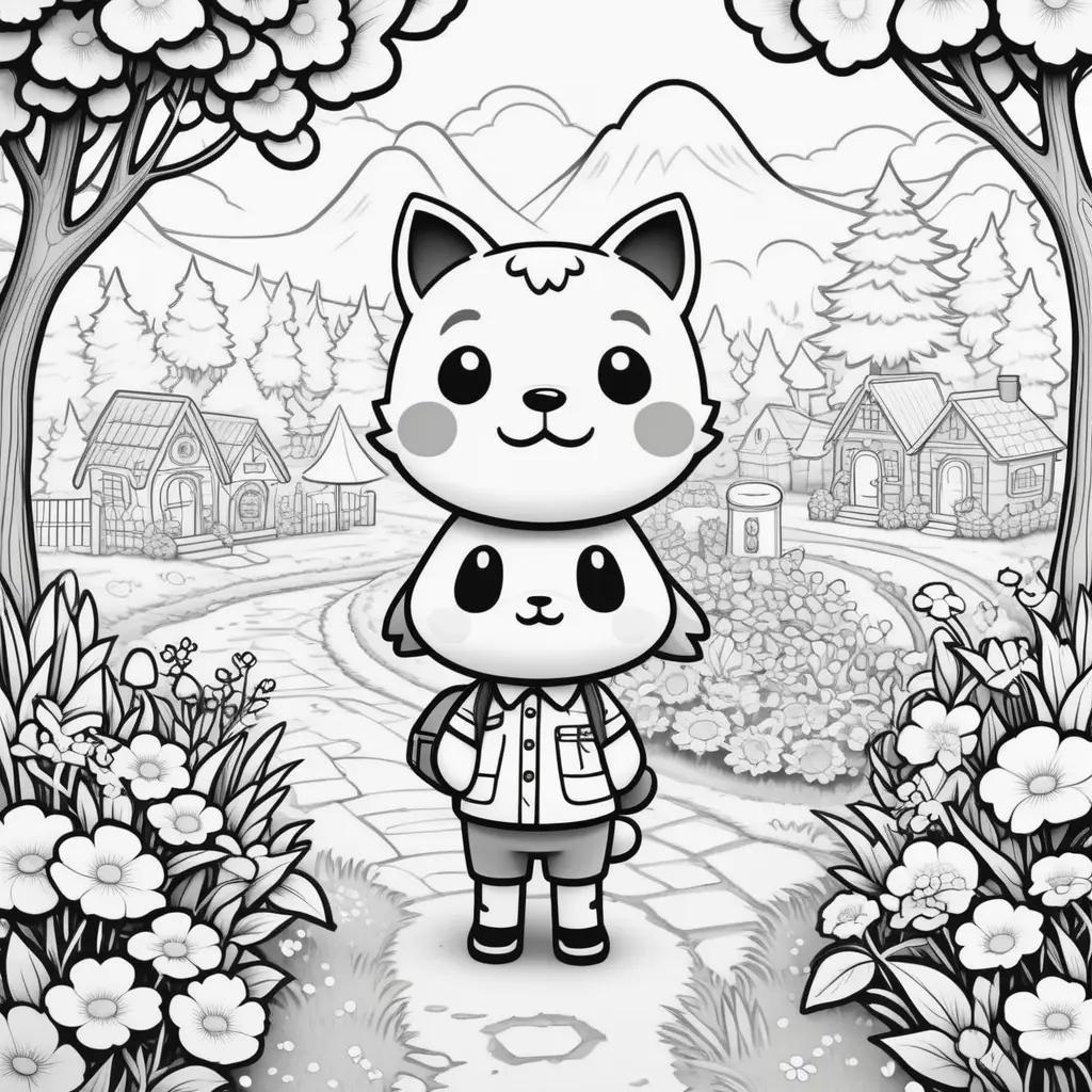 imal Crossing Coloring Pages - A cute animal crossing coloring page with two cats