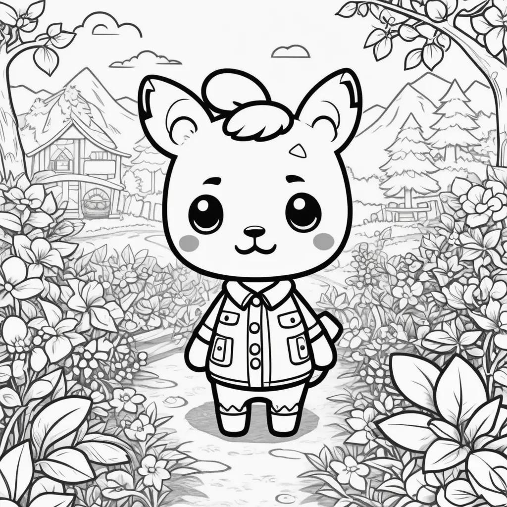 imal Crossing Coloring Pages - A cute cat standing in a garden