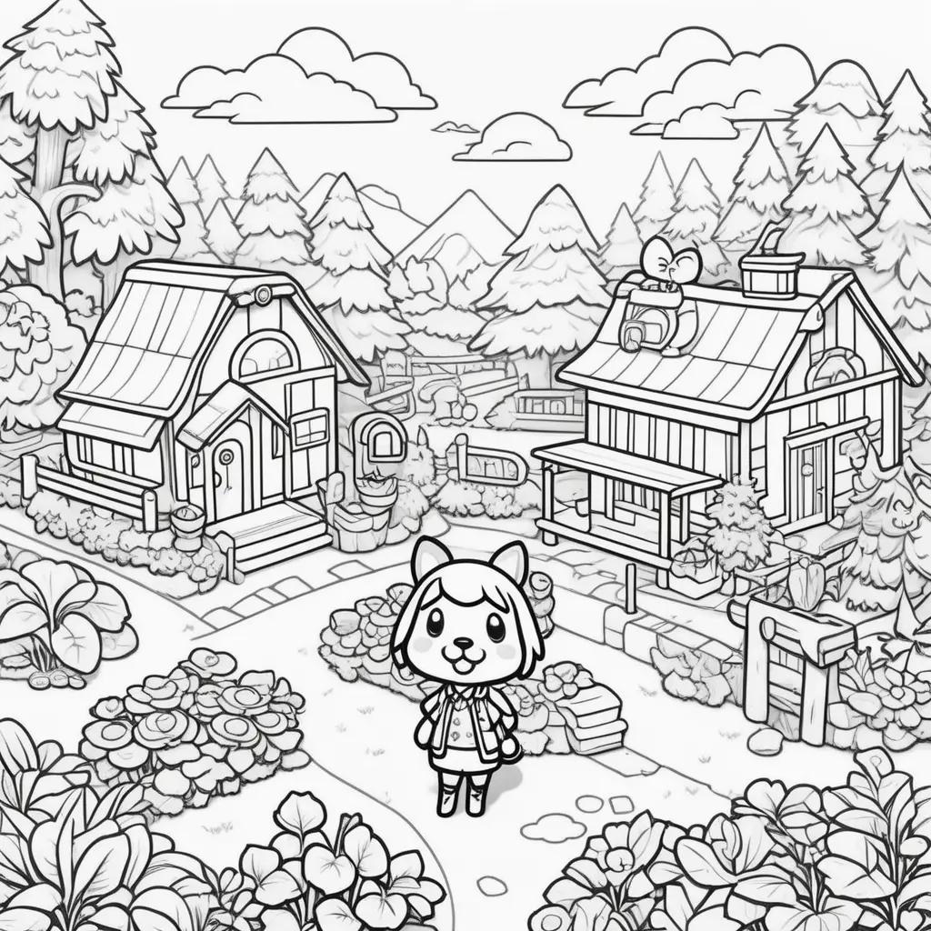 imal Crossing Coloring Pages: A cute girl in a forest