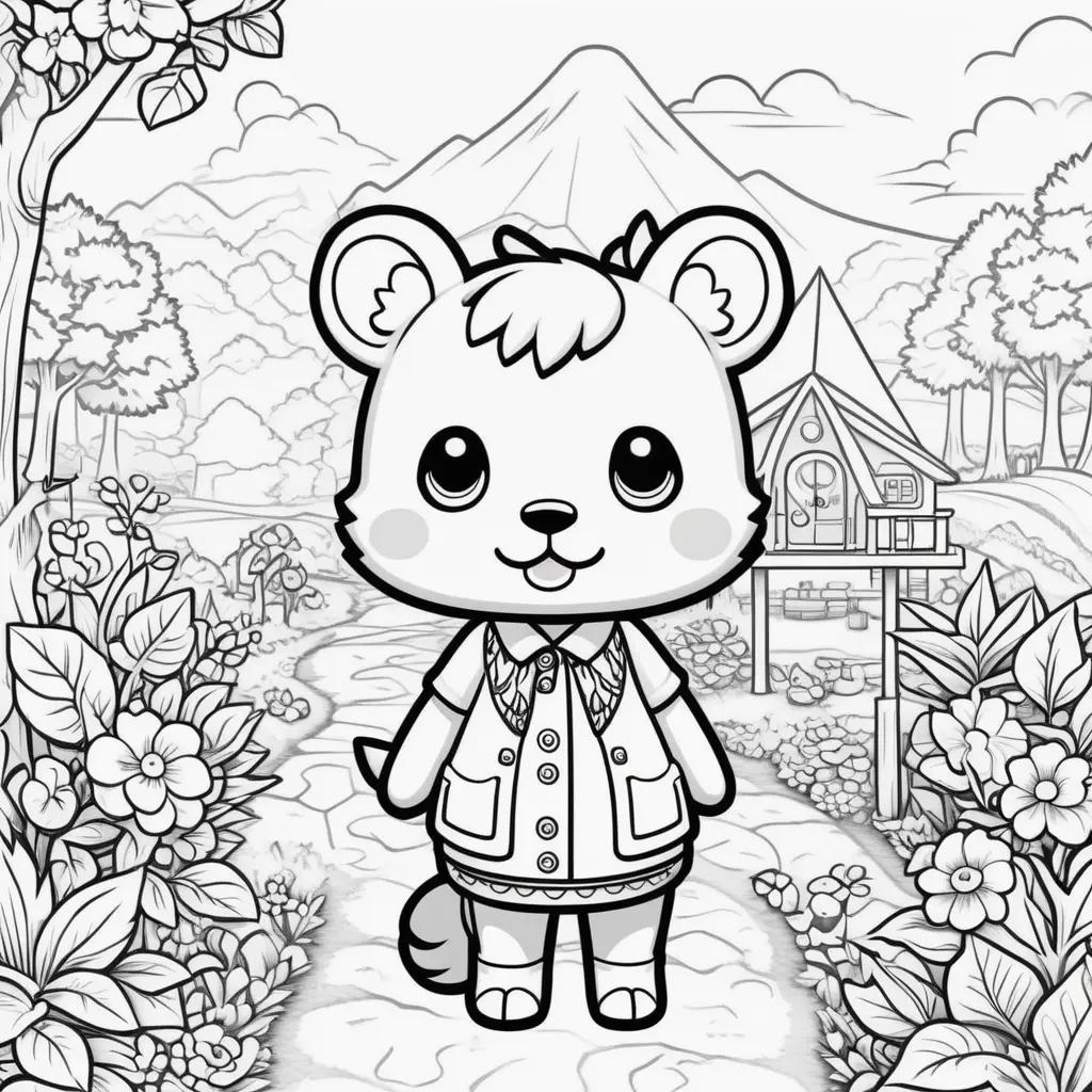 imal Crossing Coloring Pages: Cute cartoon bear with a bowtie