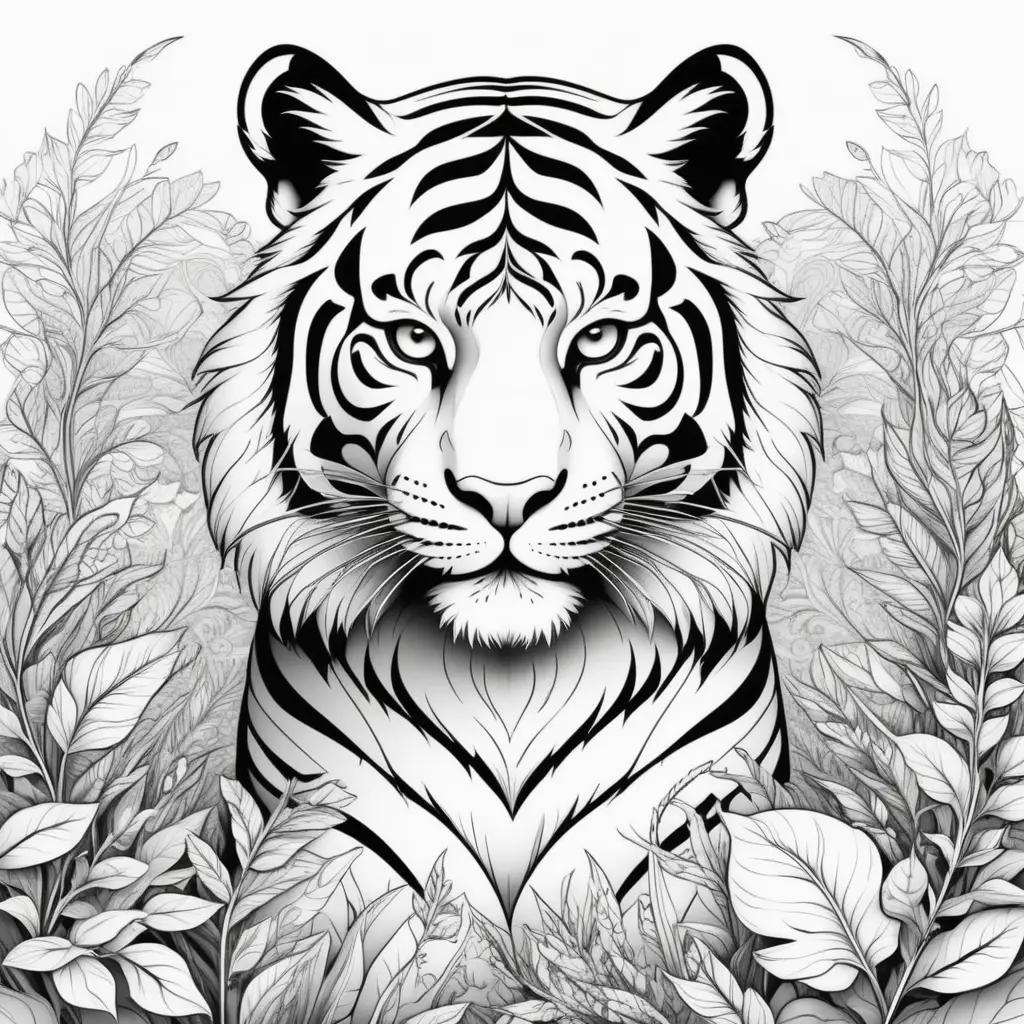 imals Coloring Page: A Black and White Coloring Page of a Tiger