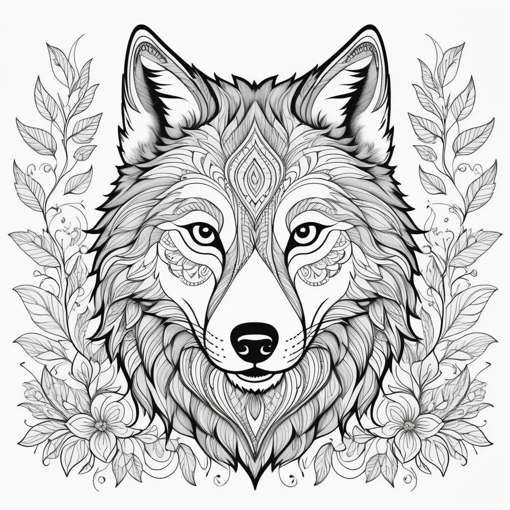 imals Coloring Pages: Wolf with intricate patterns