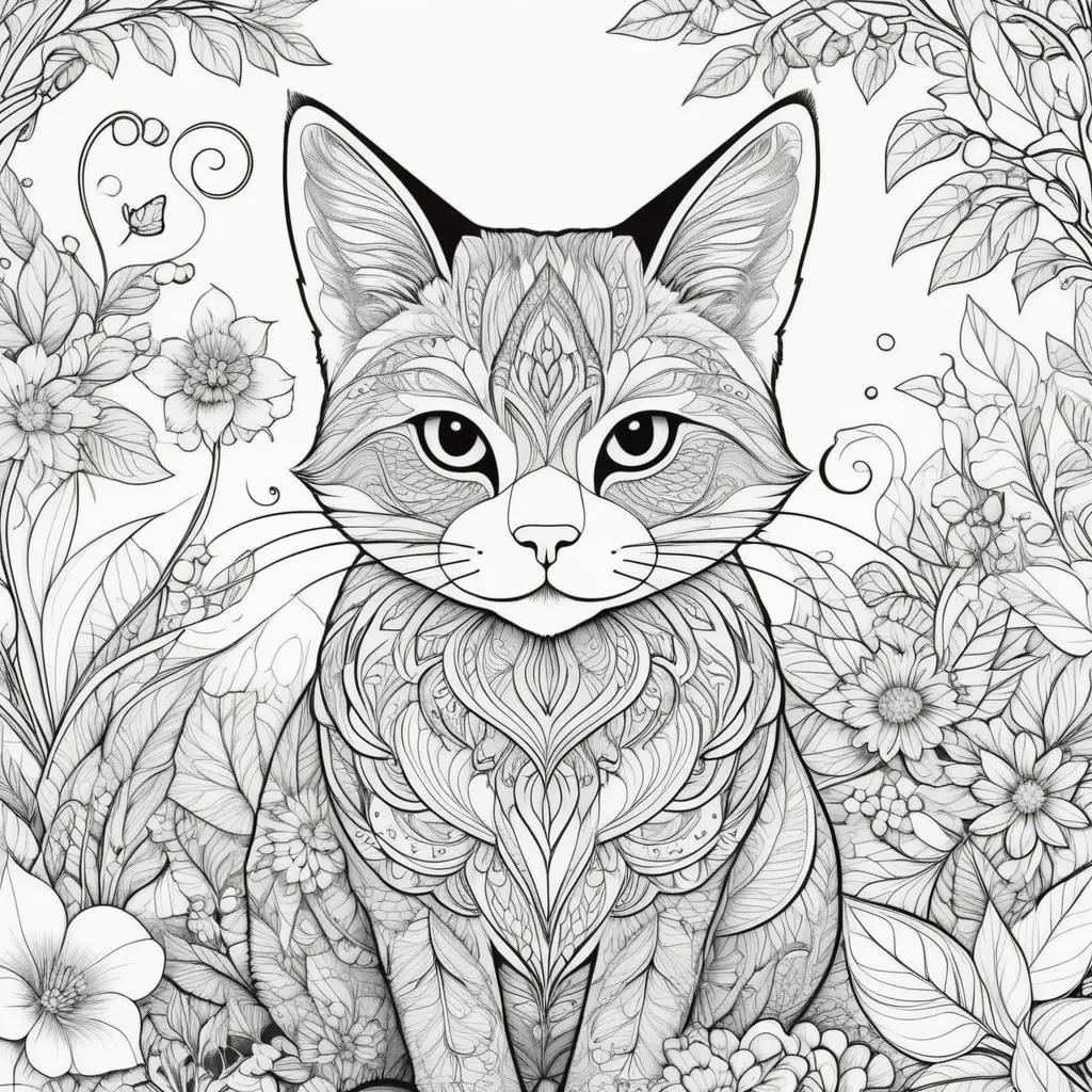 imals Coloring Pages Online: A Wild Cat with Flowers