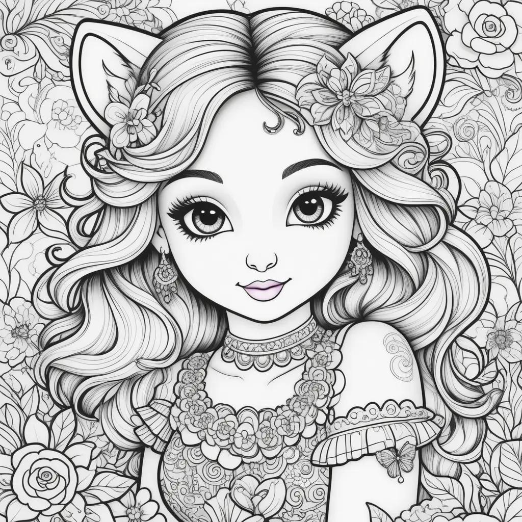 imals and flowers in a Lisa Frank coloring page