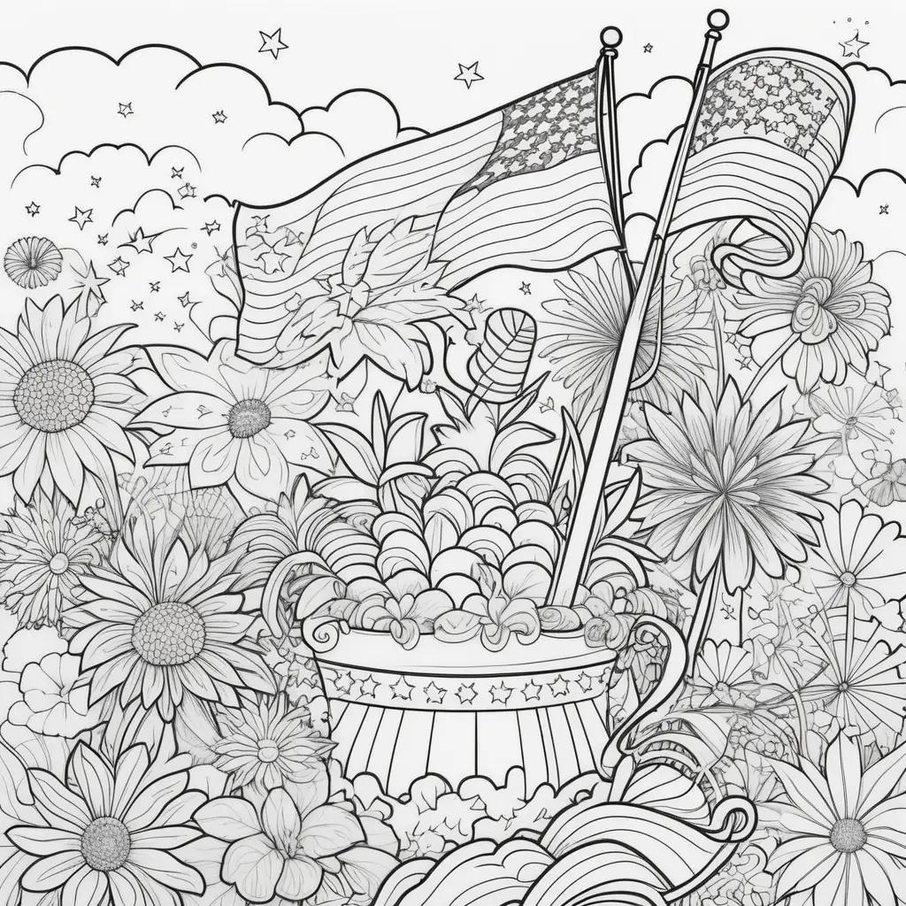 imals and flowers on a 4th of July coloring page