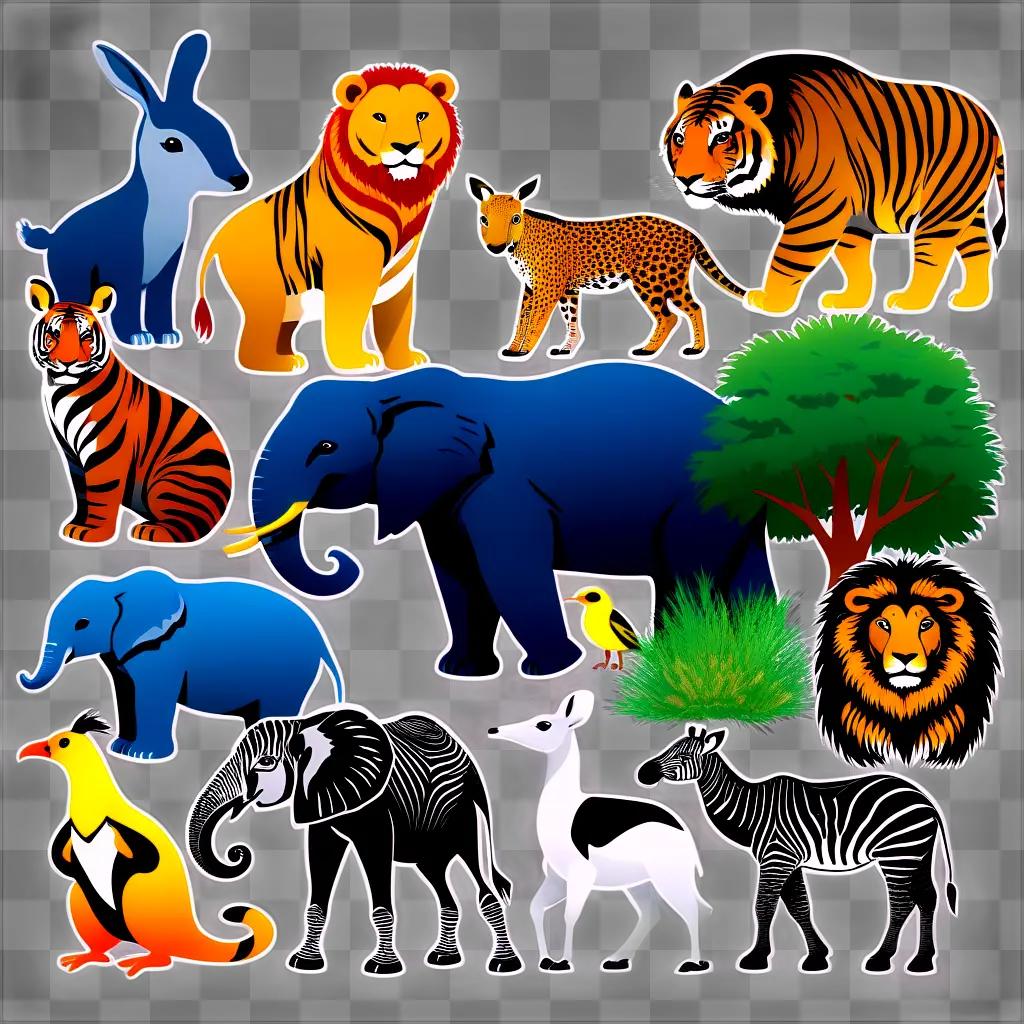 imals on a white background in different colors