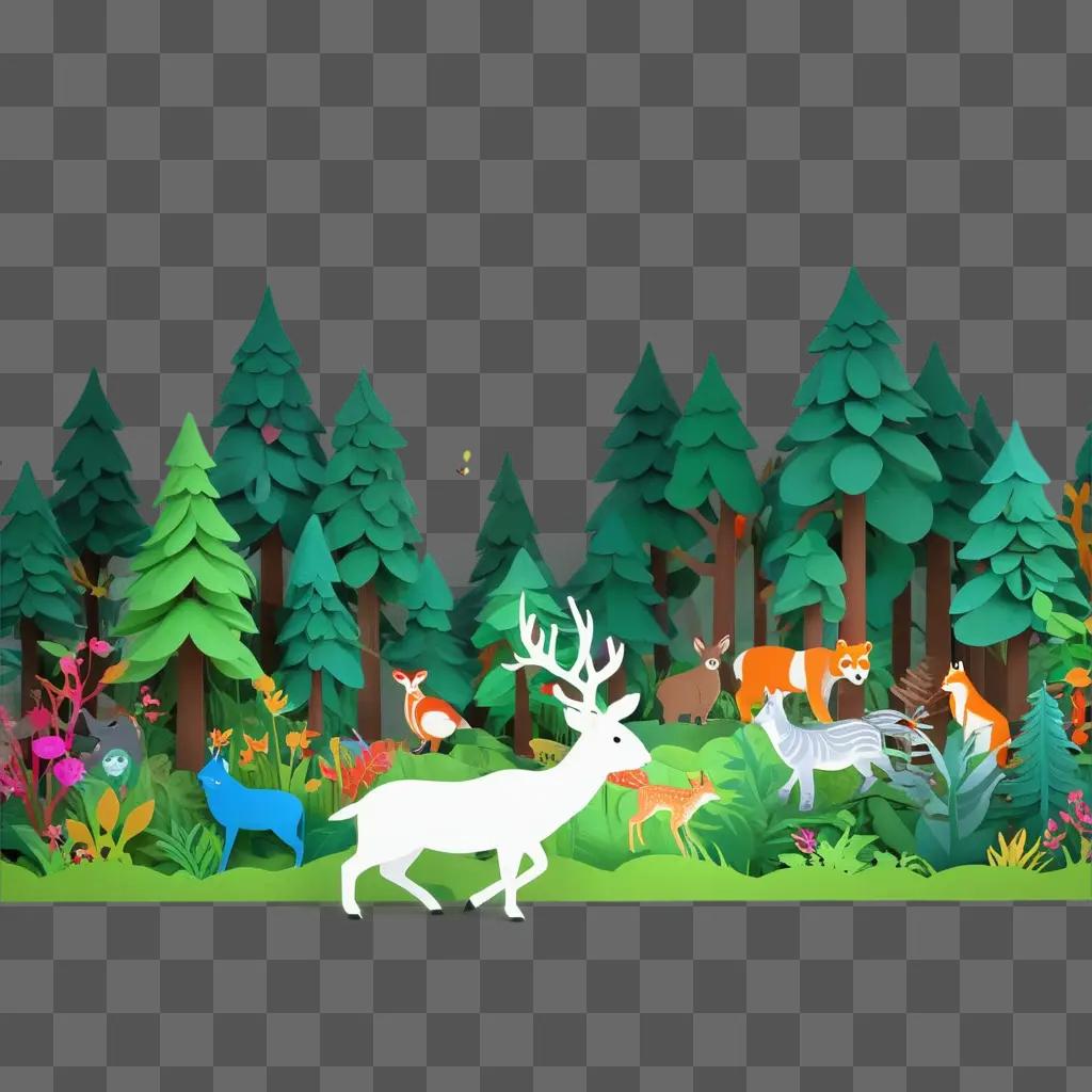 imated forest scene with various animals