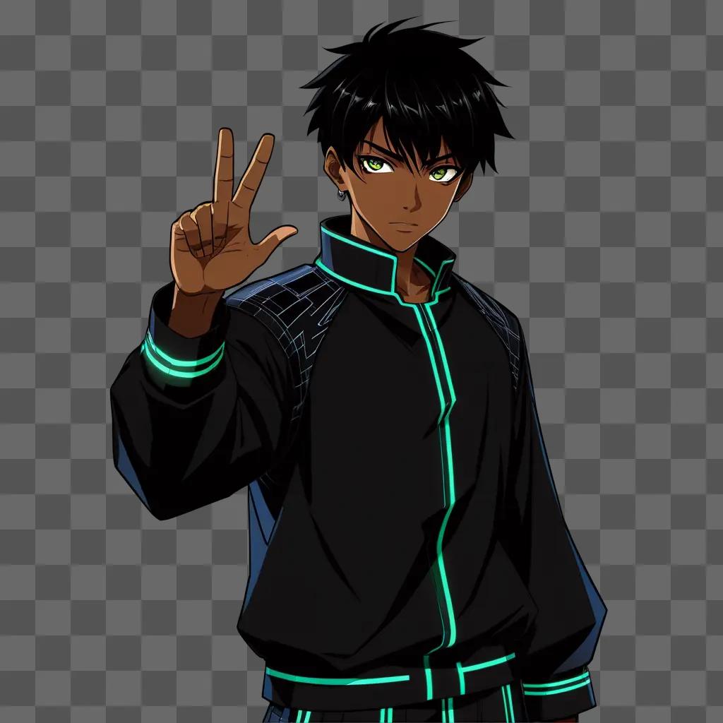 ime boy with black outfit and glowing green lines