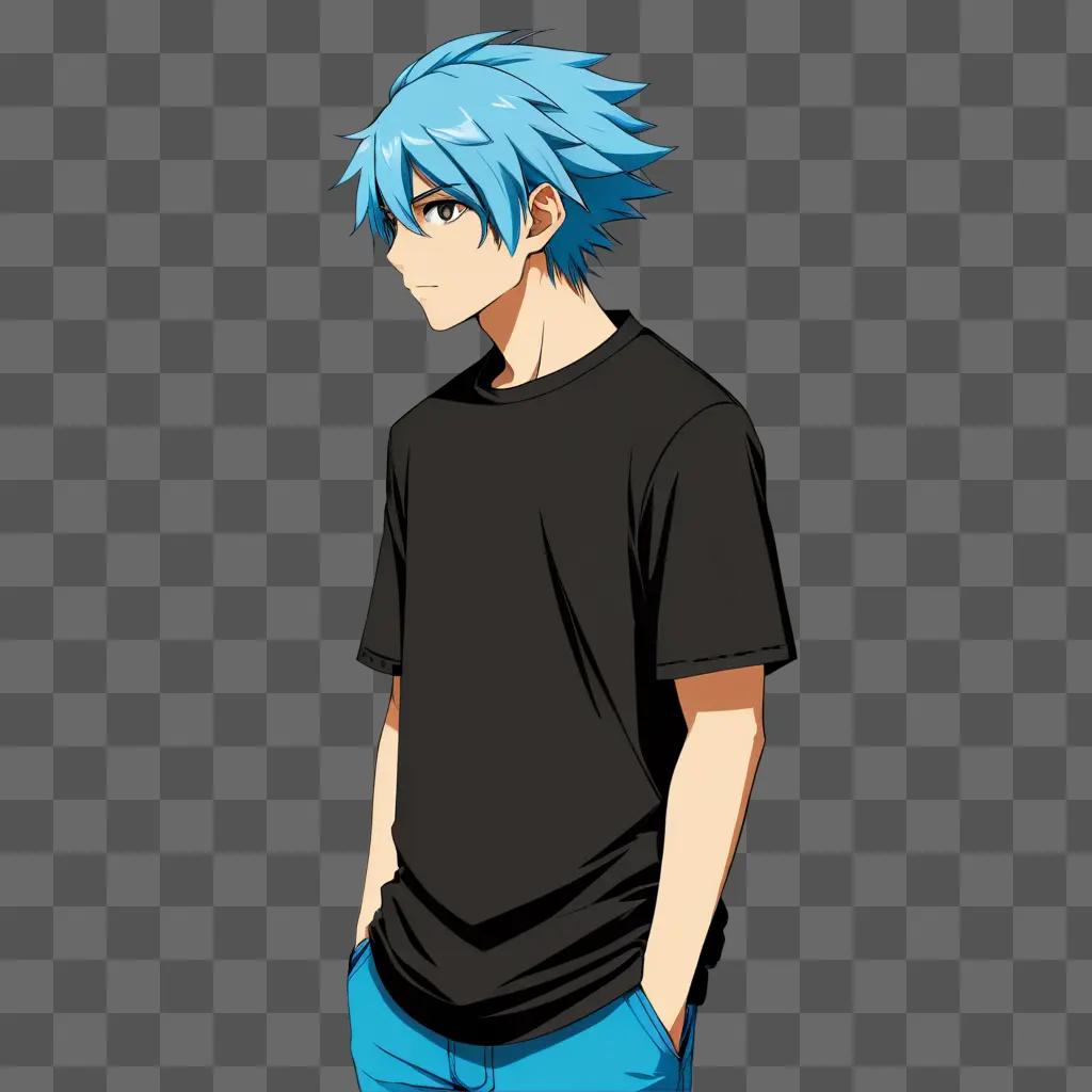 ime boy with blue hair wearing a black shirt