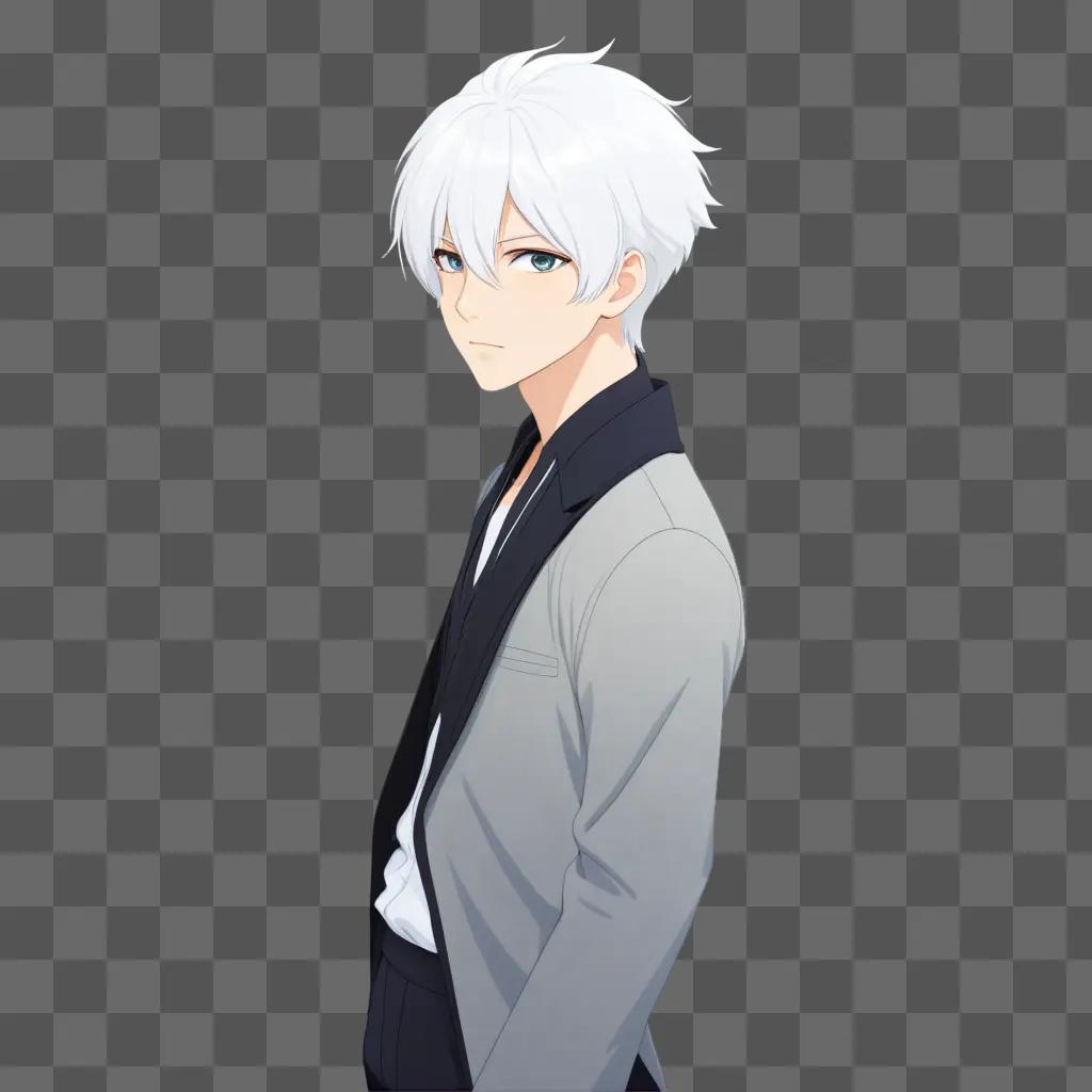 ime boy with white hair and suit