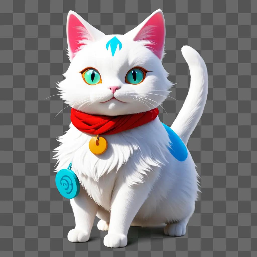 ime cat with a red scarf and blue ball