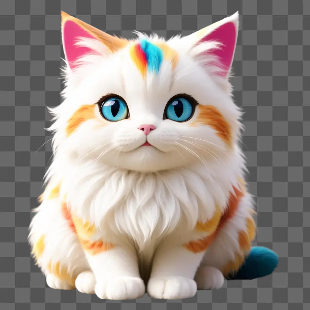 ime cat with blue eyes and colorful fur sits