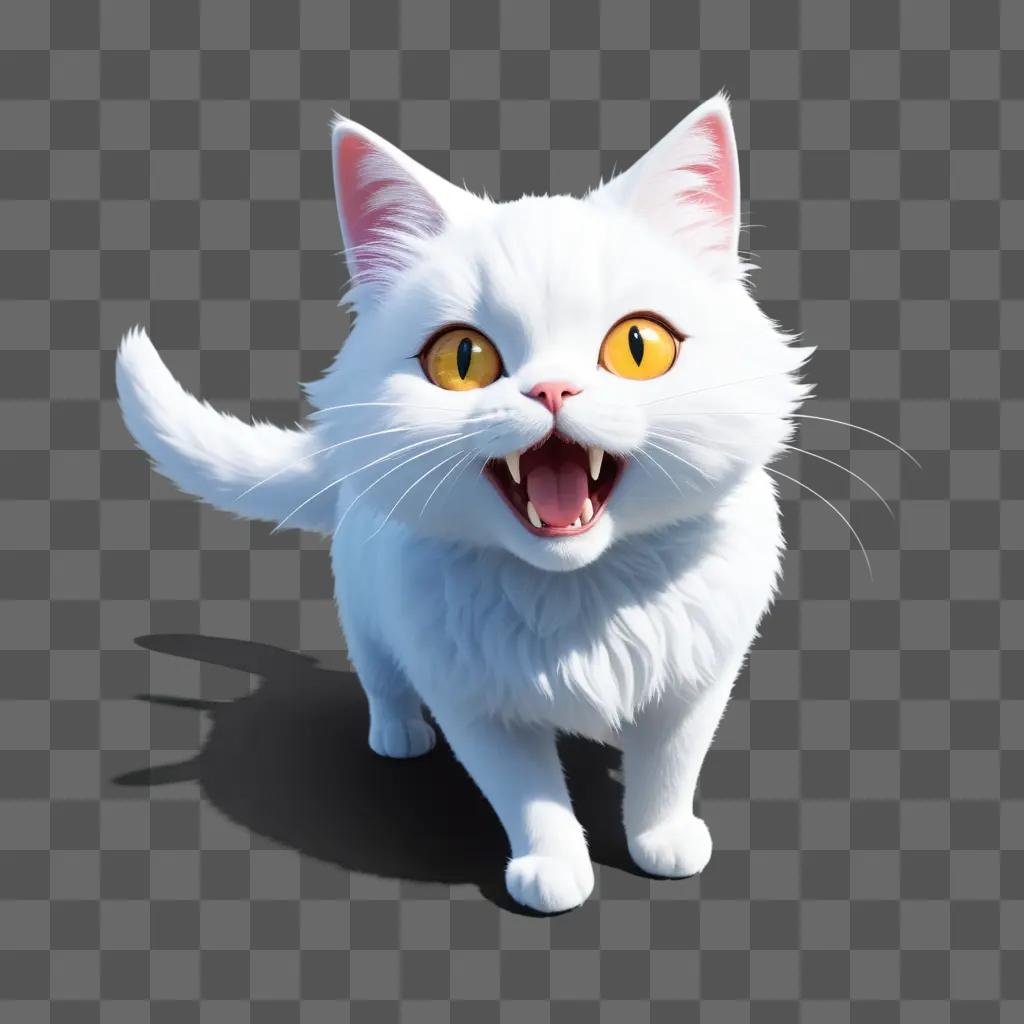 ime cat with yellow eyes and wide open mouth