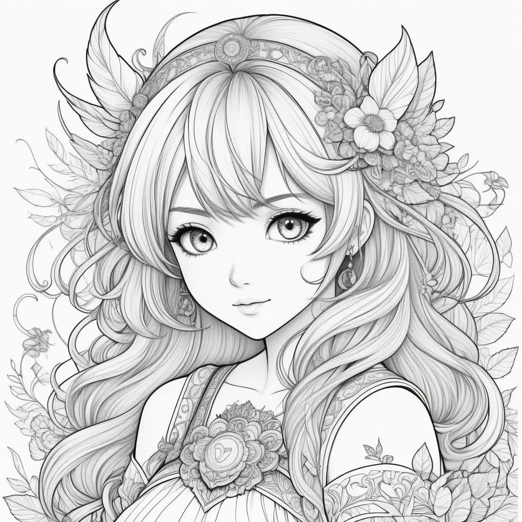 ime coloring page features a young girl with flowers