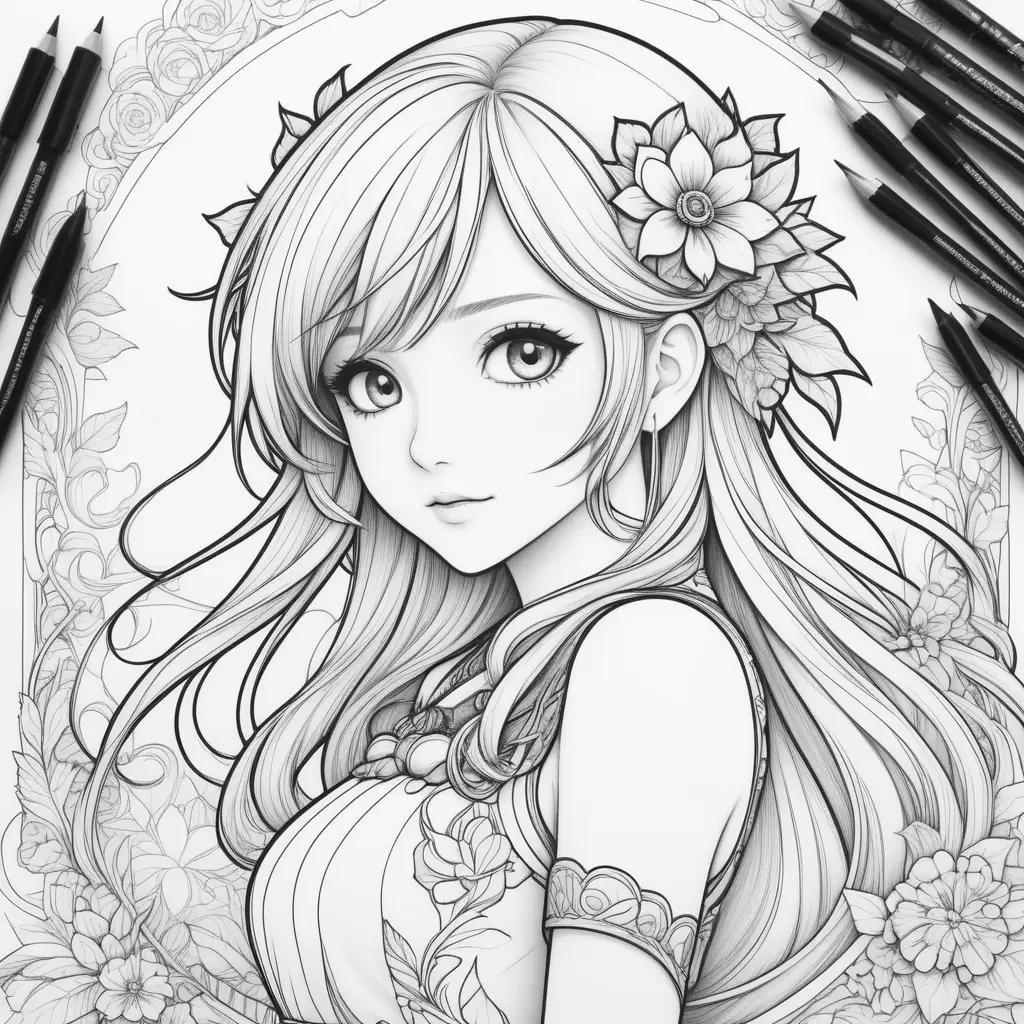 ime coloring page with flowers and a girl