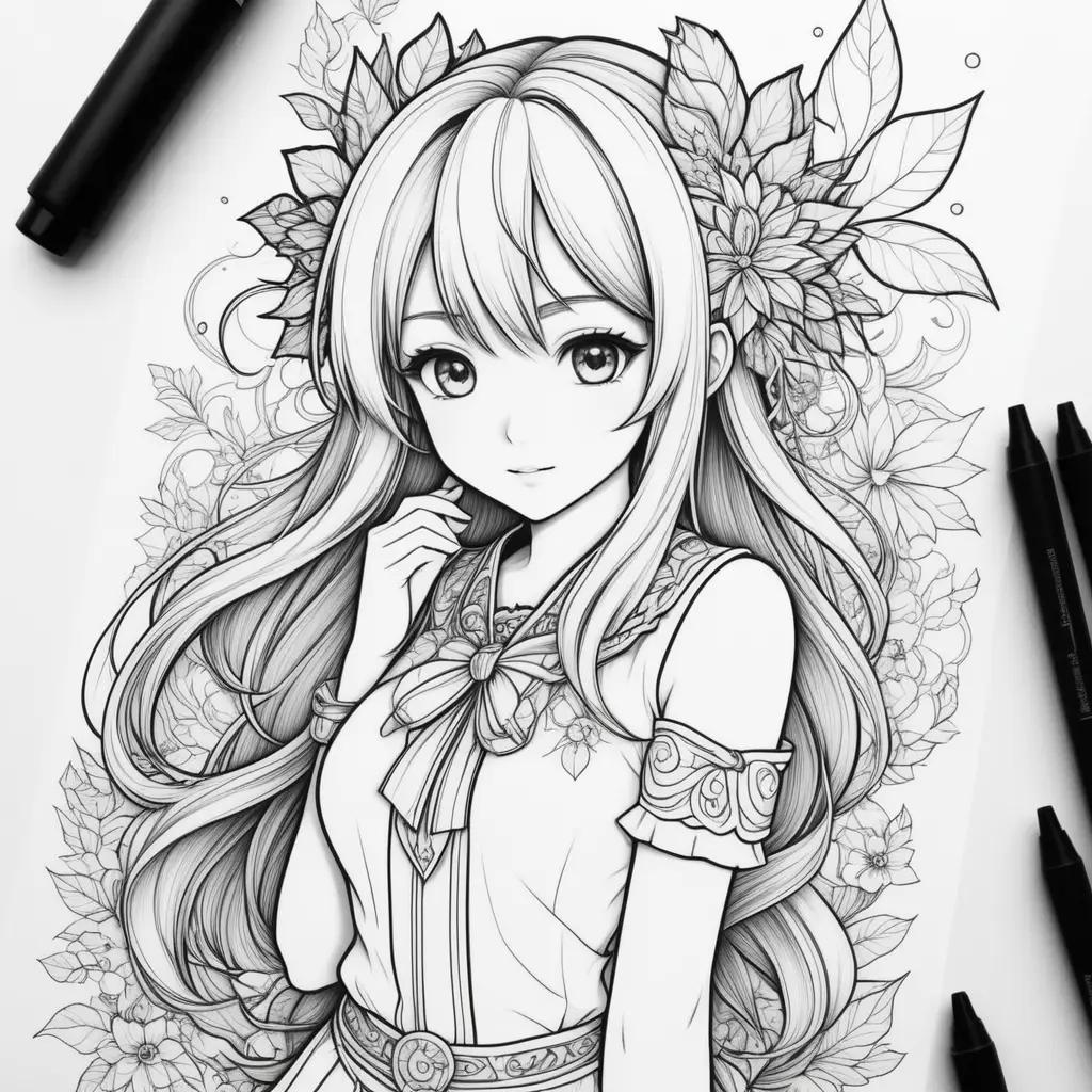 ime coloring pages featuring a beautiful girl with a bow