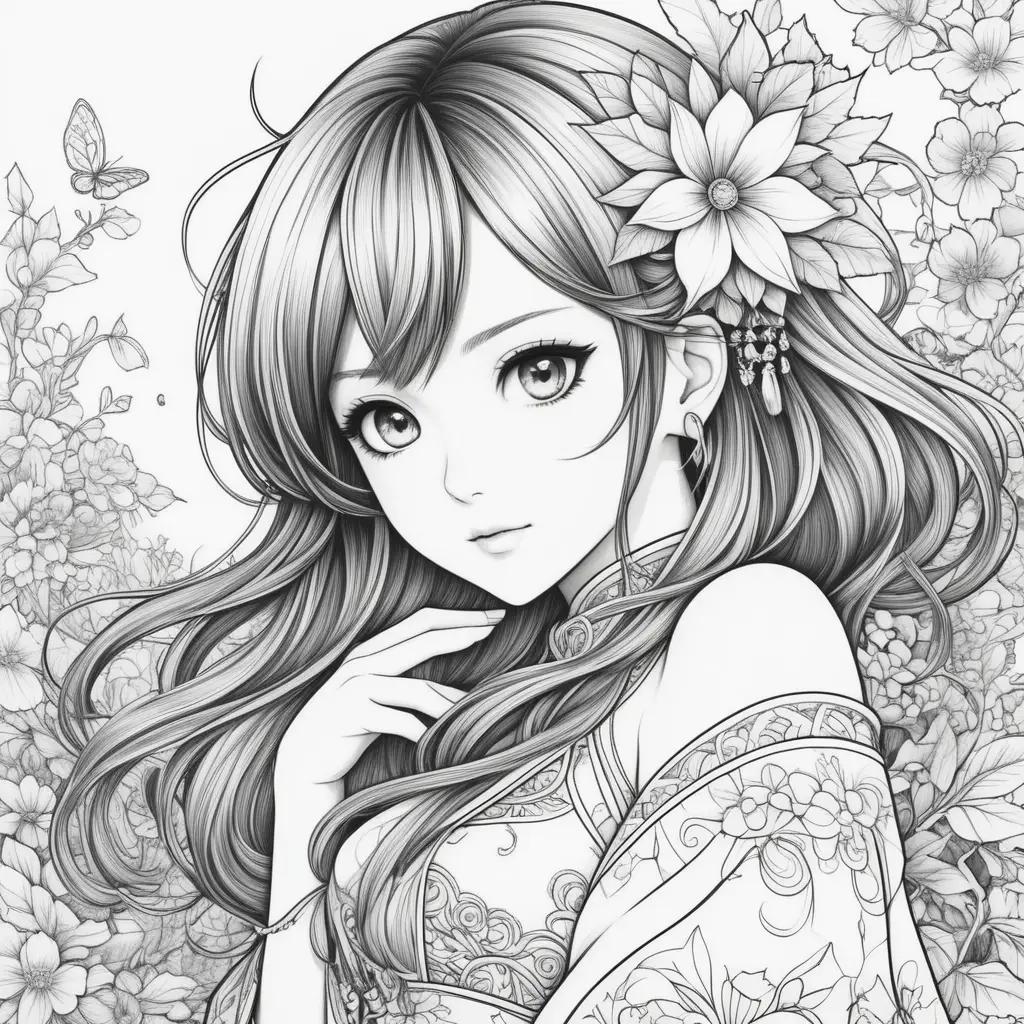 ime coloring pages featuring a girl with flowers