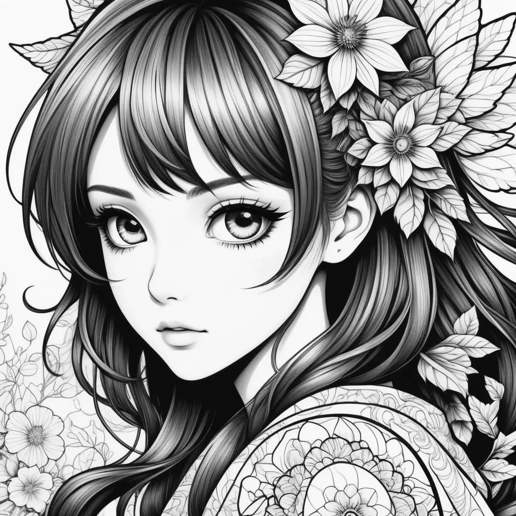 ime coloring pages featuring a girl with flowers