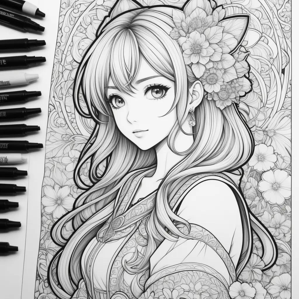 ime coloring pages featuring a pretty girl surrounded by flowers