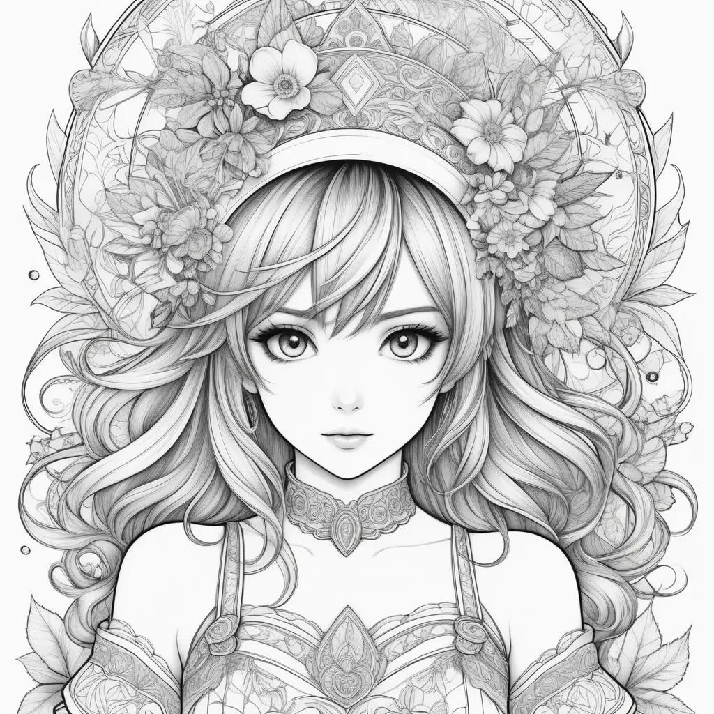 ime coloring pages of a girl with a flower crown