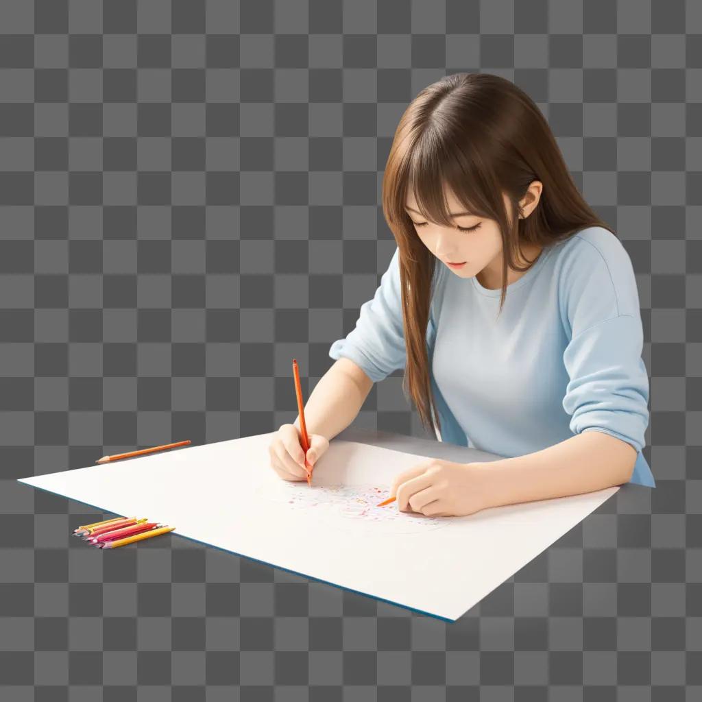 ime girl drawing a picture on paper with pencils