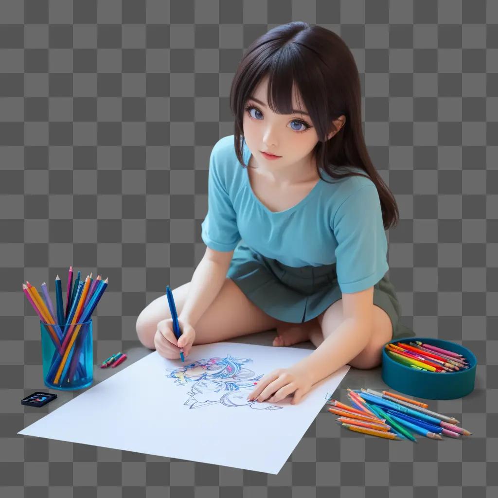 クレヨンと鉛筆で絵を描くIMEの女の子