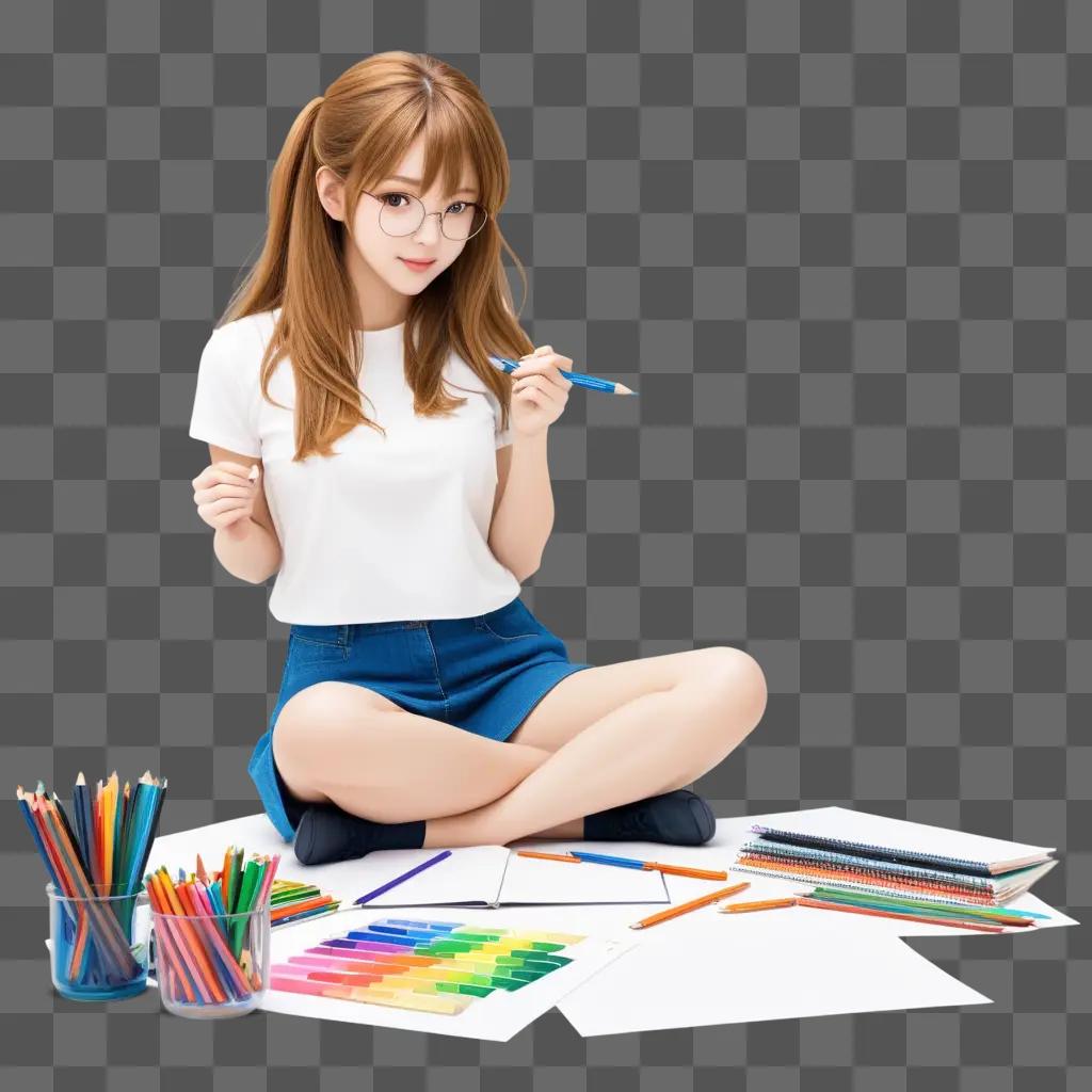 ime girl drawing colorful pencils