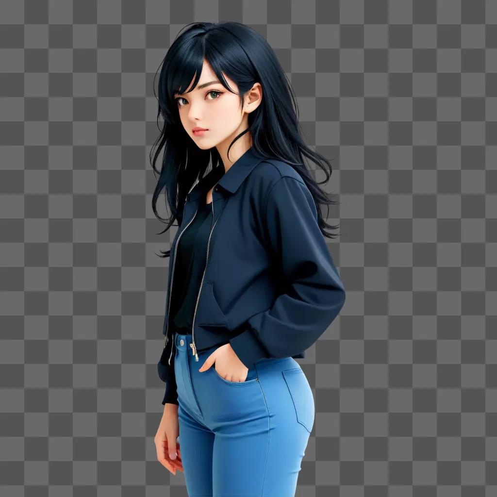 ime girl with black hair and blue jeans