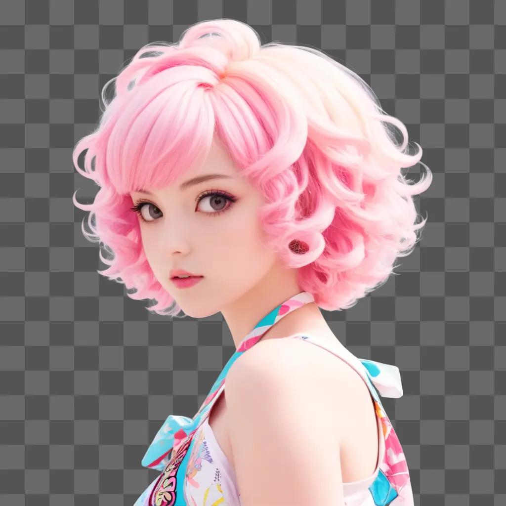 ime girl with pink wavy hair