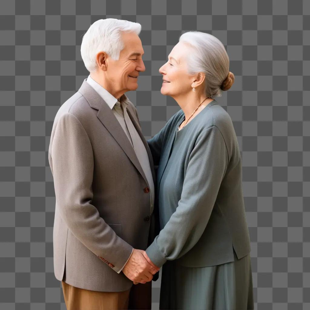 ing couple embrace in front of a grey wall