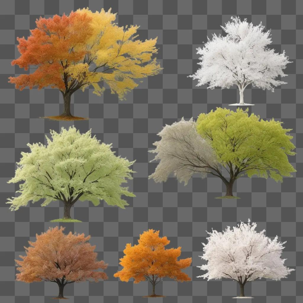 ing trees with various colors and shades of leaves