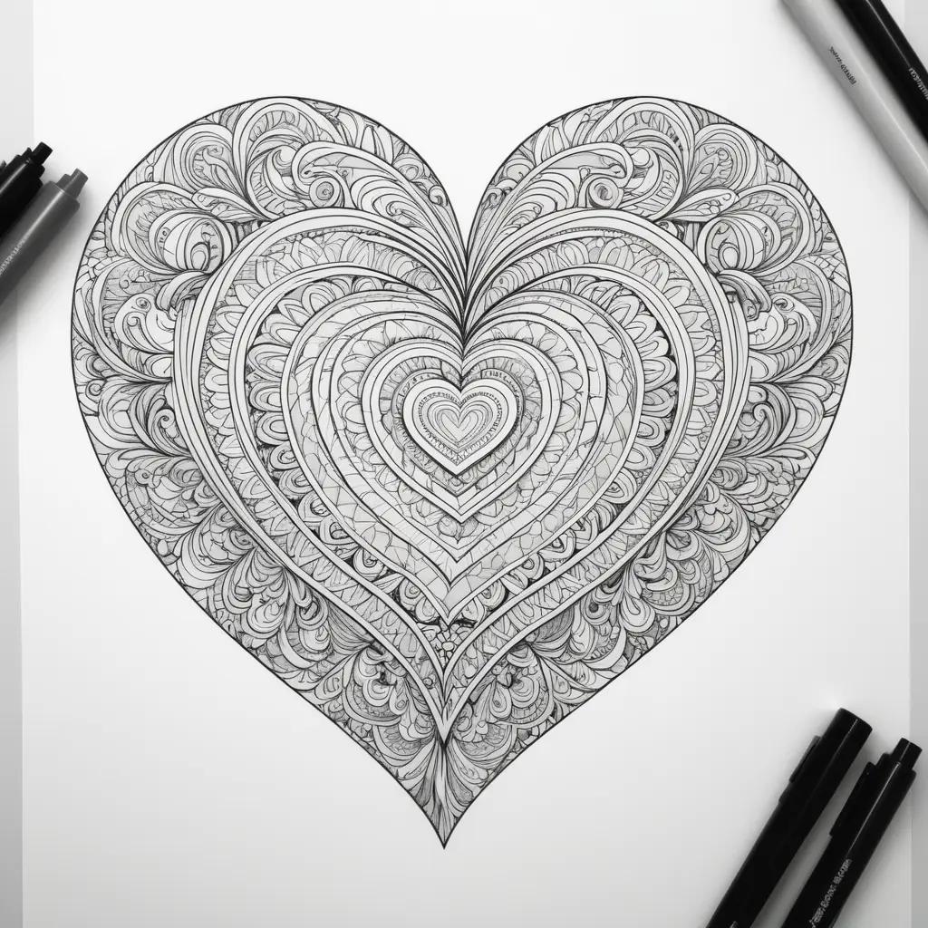 intricate heart is colored with black and white markers