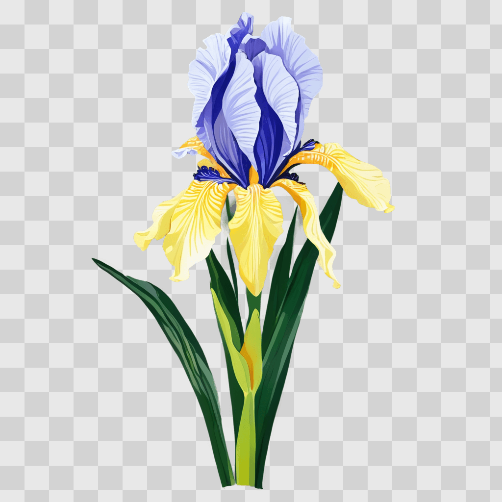 iris flower drawing A blue and yellow flower on a green background