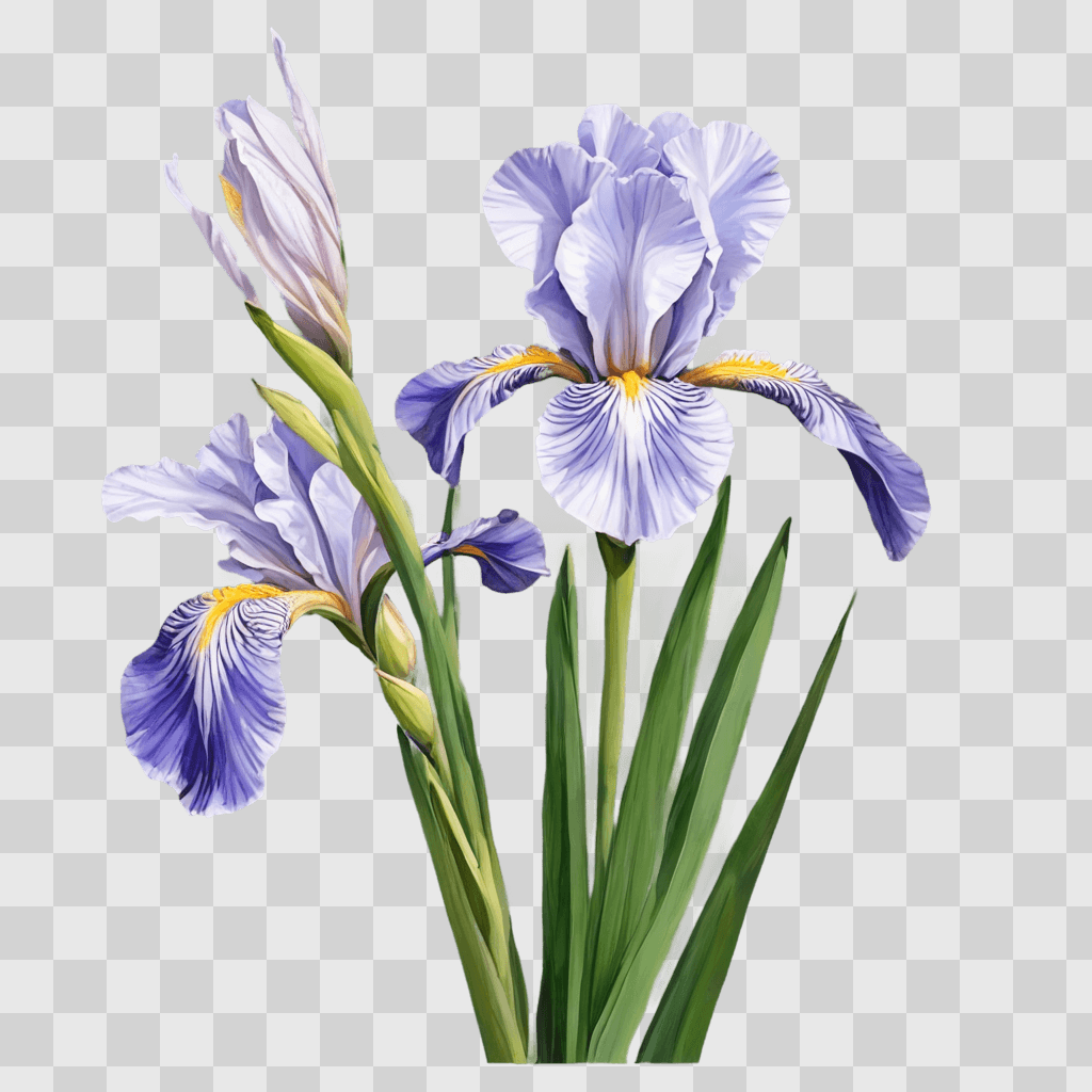 iris flower drawing A painting of three purple iris flowers