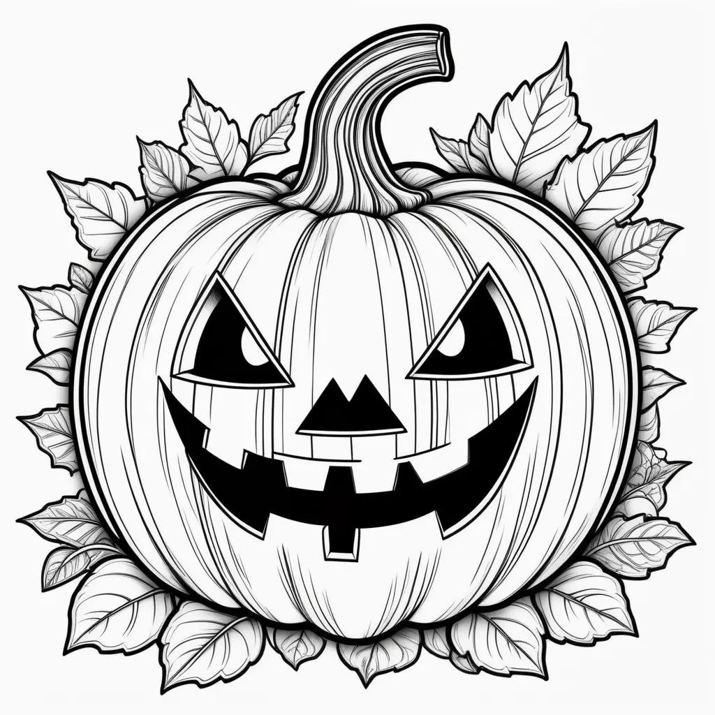 jack-o-lantern coloring page with black and white leaves