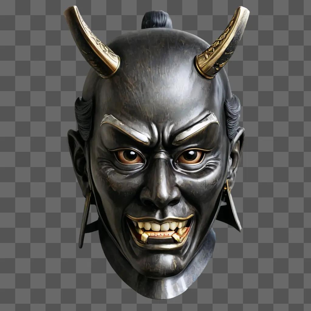 japanese samurai mask A mask with horns and a frown