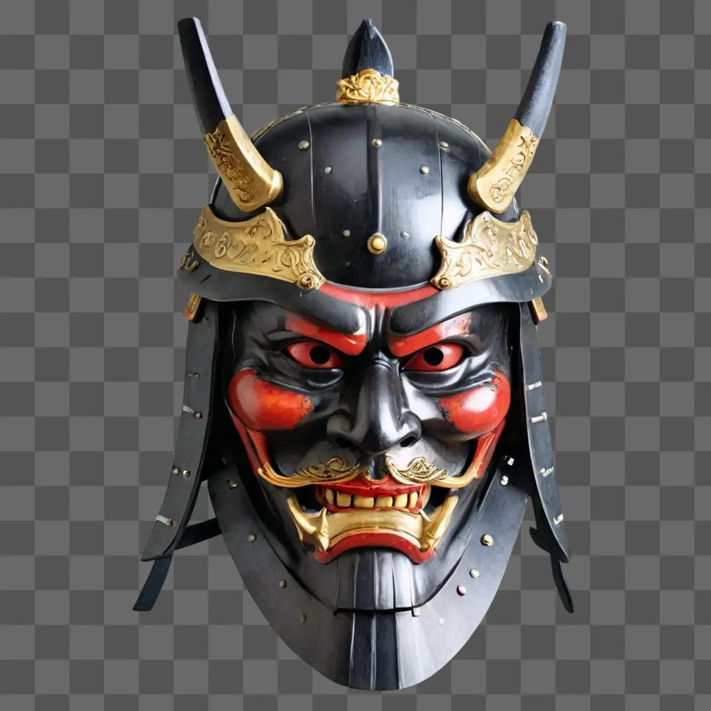 japanese samurai mask Japanese warrior mask on a gray background