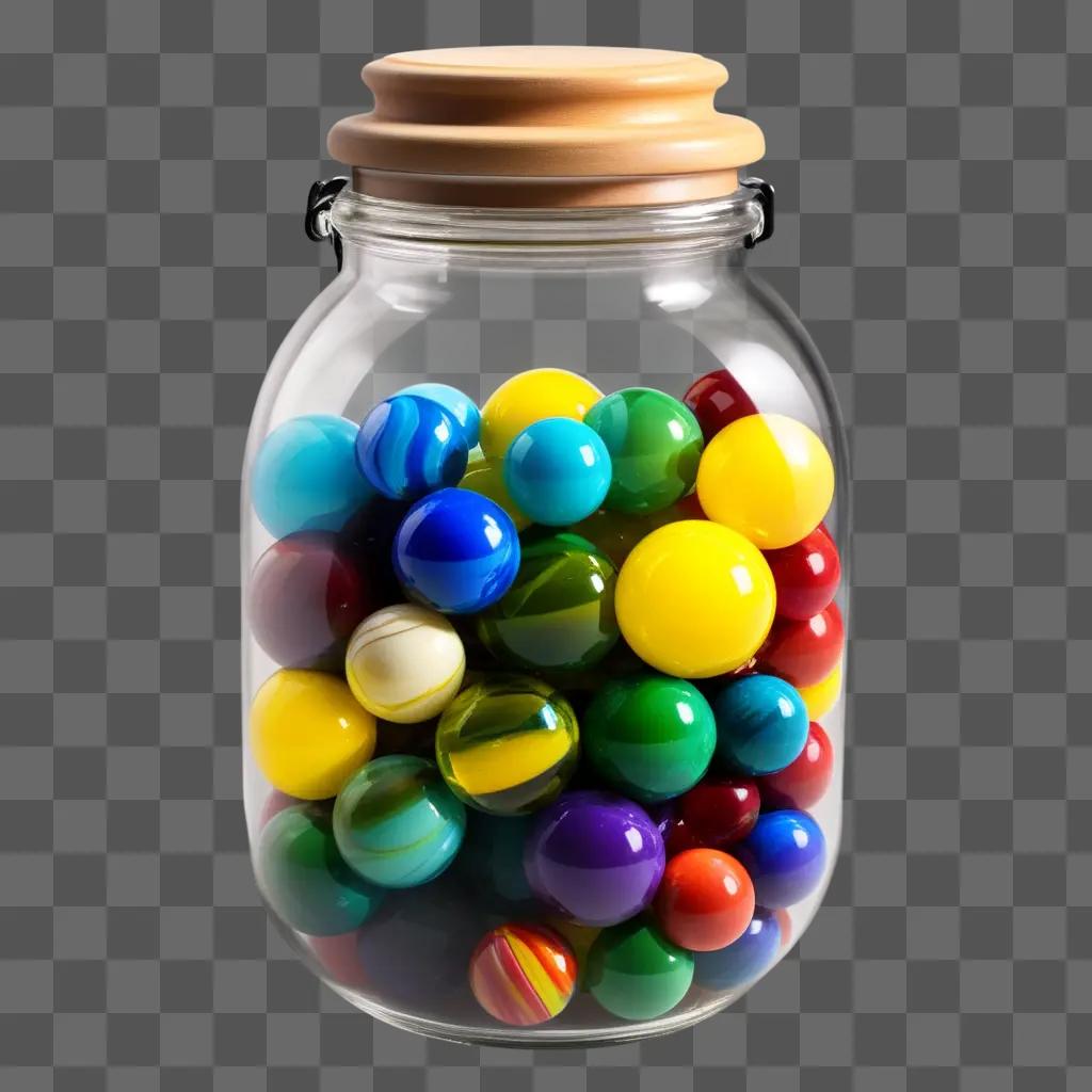 jar filled with colorful balls on a beige background