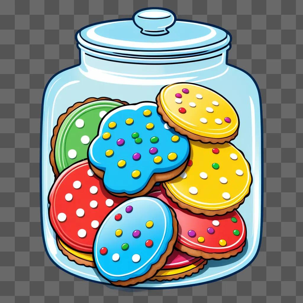 jar of cookies with different colors and sprinkles