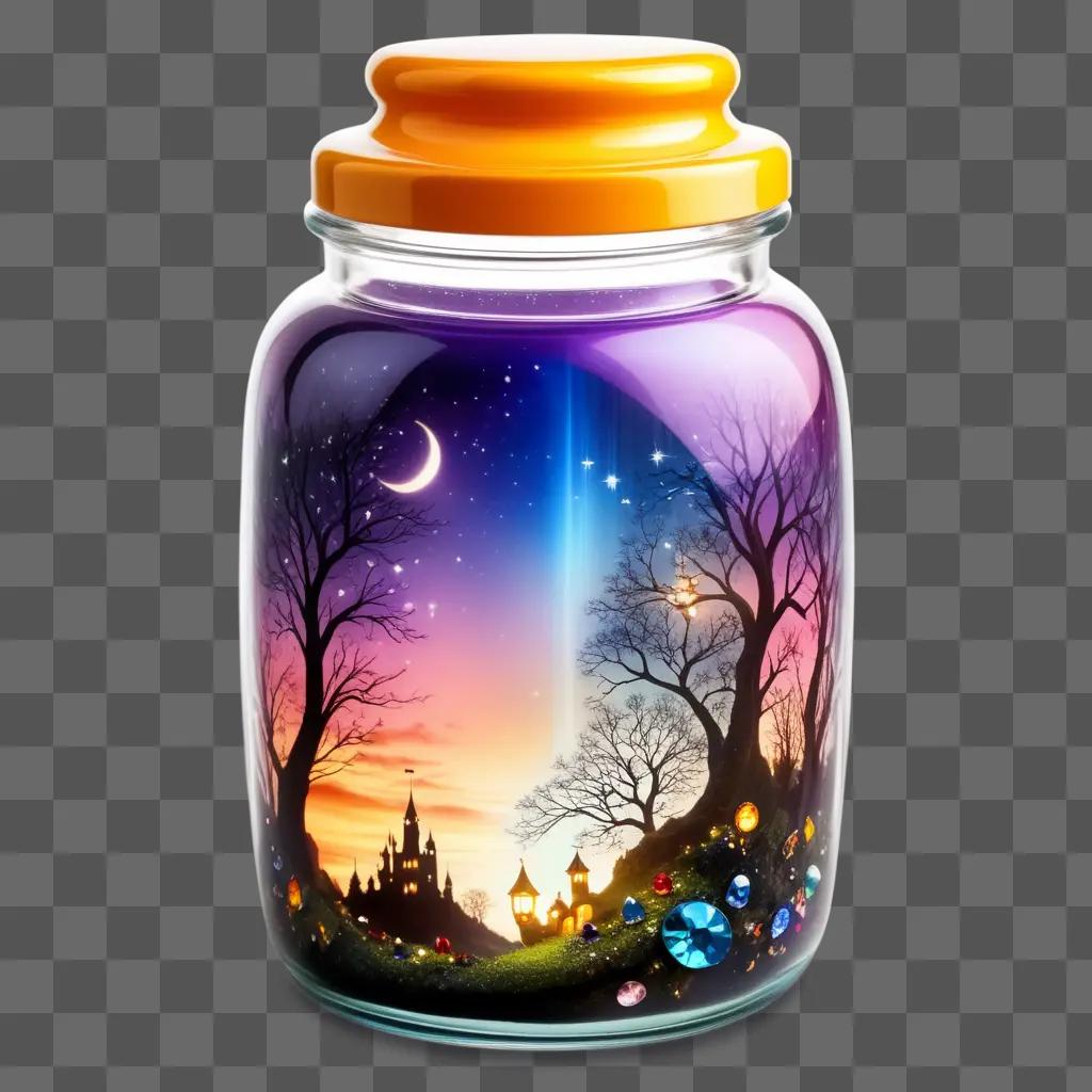 jar with a magical scene inside it