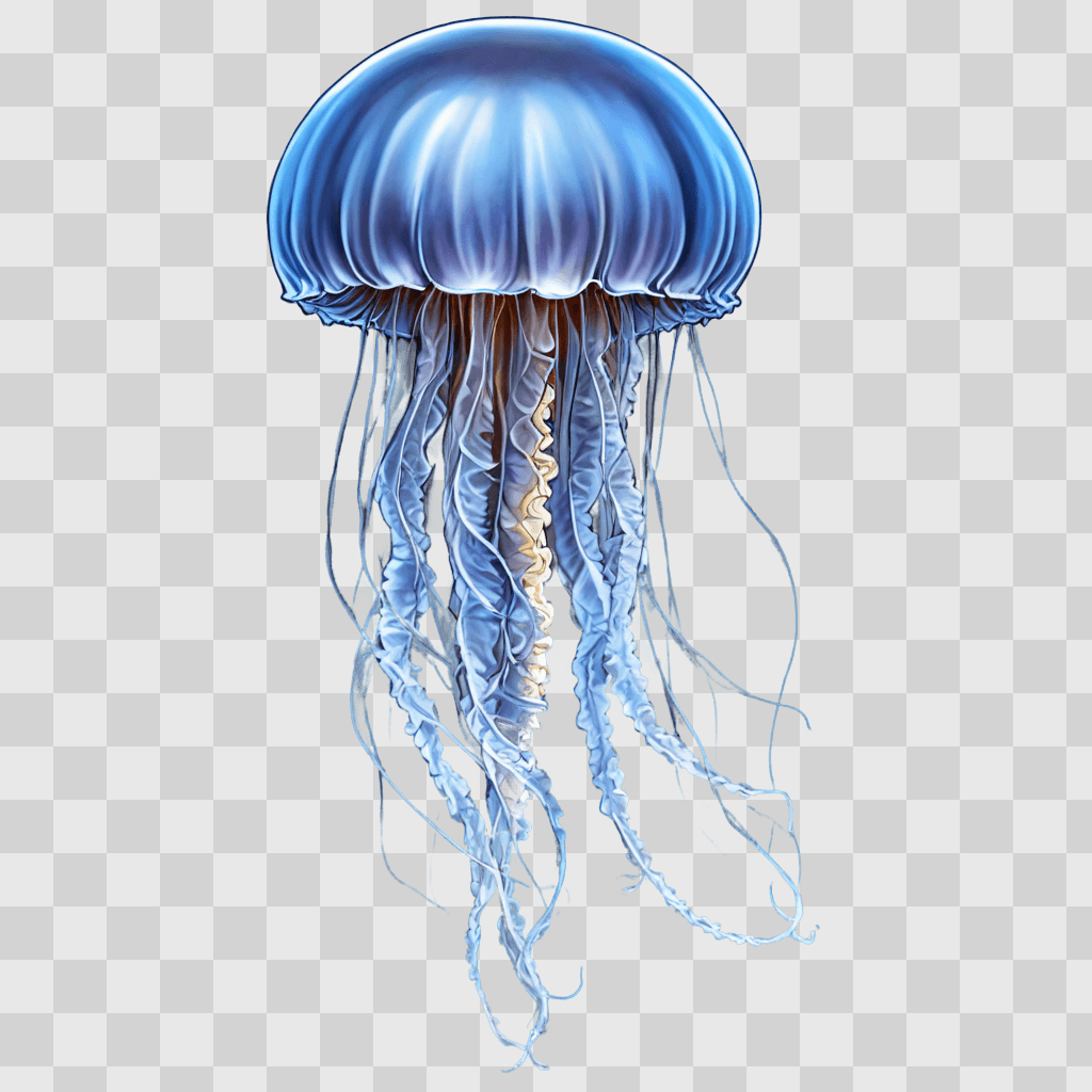 jelly fish drawing A blue jellyfish floats in the ocean