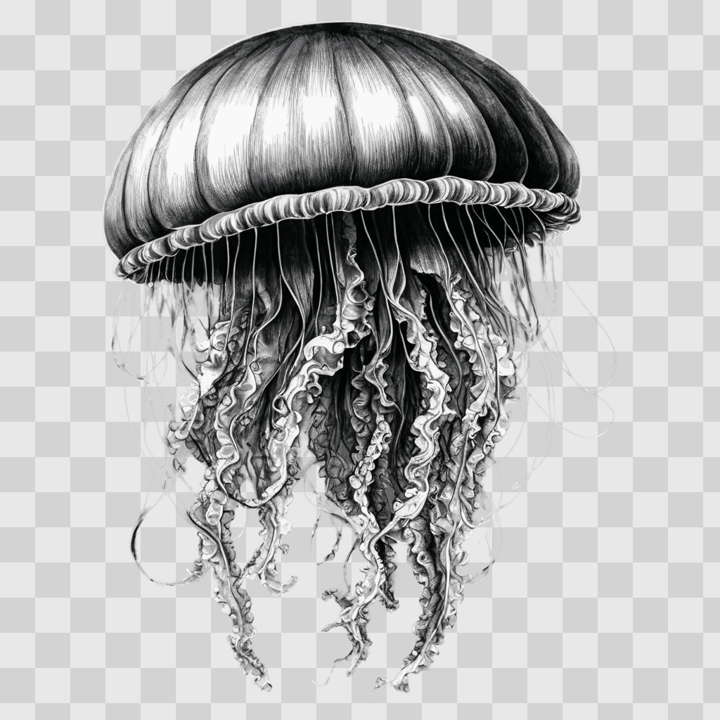 jelly fish drawing A drawing of a jellyfish on a gray background