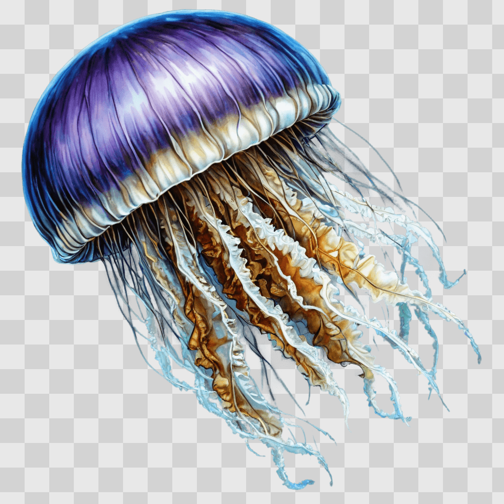 jelly fish drawing A jellyfish with multiple colors floating in the air